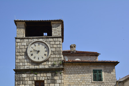 The historic Kotor clock tower in Montenegro which dates from 1602の写真素材