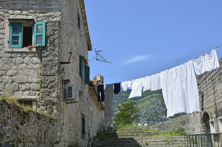 Historic buildings in Kotor old town, Montenegro.の写真素材