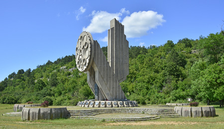A communist-era war memorial, Monument to Fallen Patriots in Niksic in Montenegro.  The memorial is dedicated to the 32 anti-fascists and patriots shot on Trebjesa Hill.の写真素材