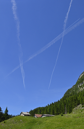 The mid-June rural landscape of the Carnic Alps near Paularo, Friuli Venezie Giulia, north east Italy.の写真素材