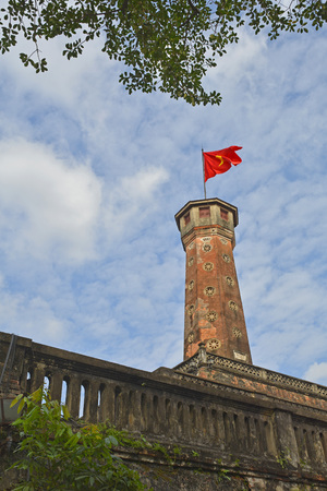 A flag tower flying the Vietnamese flag in Hanoi, Vietnamの写真素材