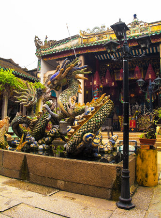 A pond depicting dragons in the grounds of the Cantonese Assembly Hall, also known as Quang Trieu, built by Cantonese merchants in 1885 in the listed central Vietnamese town of Hoi Anのeditorial素材
