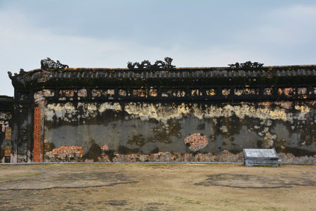 A remaining wall on the site of the now destroyed Can Thanh Palace in the Imperial City, Hue, Vietnamのeditorial素材
