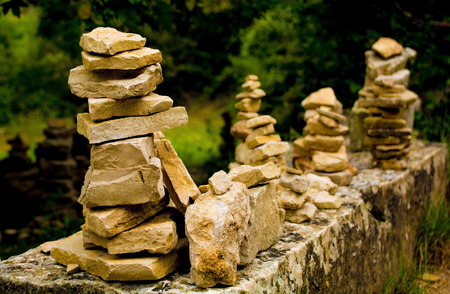 Cairns in Dvigrad, an abandoned medieval town in central Istria, Croatia, which was inhabited until the eighteenth centuryの写真素材
