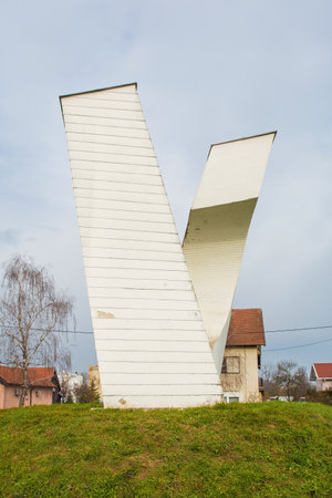 Zagreb, Croatia -  December 30th 2018. The Broken Ring - a Yugoslavia era second world war memorial in the Pleso suburb of the Croatian capital Zagrebのeditorial素材
