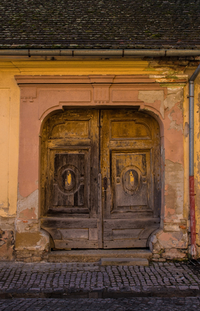 An old wooden door in Osijek, Osijek-Baranja County, Slavonia, Eastern Croatiaの写真素材