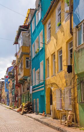 Traditional houses in the Balat area of Istanbul, Turkeyの写真素材
