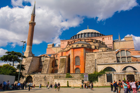 Istanbul, Turkey - September 6th 2019. The exterior of  Ayasofia or Hagia Sofia in Sultanahmet, Istanbul. Built in 537 AD as a church, it was converted into a mosque in the mid-1400s.のeditorial素材