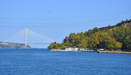 The Yavuz Sultan Selim Bridge, the most northerly bridge crossing the Bosphorus in Istanbul, Turkey. It links Garipce, Sariyer on the European side with Poyrazkoy, Beykoz on the Asian side by the entrance to the Black Seaの写真素材