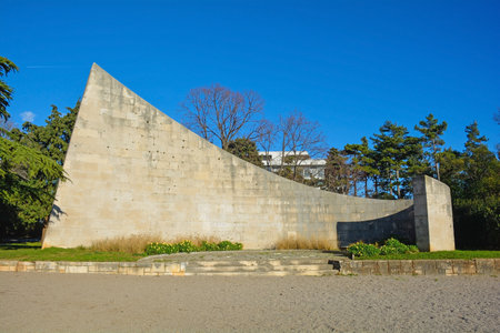 The Monument to the Patriots of Rijeka memorial, a Yugoslavia era war memorial in a suburb of the Croatian city of Rijeka in Primorje-Gorski Kotar countyのeditorial素材