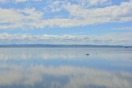The shallow waters of the wetlands of Isola Della Cona in Friuli-Venezia Giulia, north east Italyの写真素材
