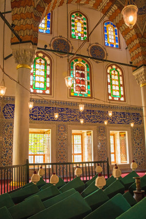 The interior of the late sixteenth century Tomb of Sultan Murad III  in the Tomb of the Sultans courtyard at the side of Ayasofia, or Hagia Sofia, in Istanbul, Turkey. It contains the tombs of Murad, his wife and childrenのeditorial素材