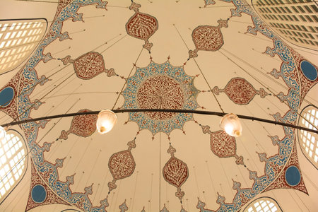 The ceiling of the Tomb of Sultan Mustafa I and Sultan Ibrahim  in the Tomb of the Sultans courtyard at the side of Ayasofia, or Hagia Sofia, in Istanbul, Turkey. The building was previously a baptistry.のeditorial素材