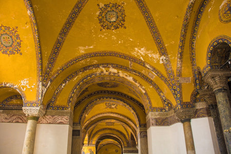An arch in the upper gallery of Ayasofia or Hagia Sofia in Sultanahmet, Istanbul, Turkey. Built in 537 AD as a church, it was converted into a mosque in the mid-1400sのeditorial素材