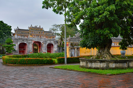 The Tho Chi Gate in the Dien Tho Residence complex in the Imperial City, Hue, Vietnamのeditorial素材