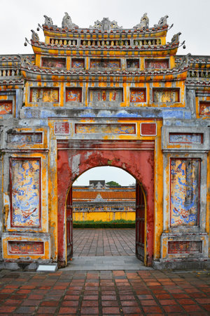 The Tho Chi Gate in the Dien Tho Residence complex in the Imperial City, Hue, Vietnamのeditorial素材