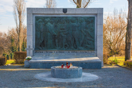 Zagreb, Croatia -  December 30th 2018. A Yugoslavia era World War Two memorial in a Mirogoj Cemetery in the Croatian capital Zagrebのeditorial素材