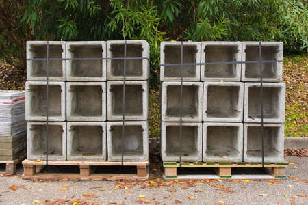 Two pallets of reinforced concrete square box culverts in north east Italyの写真素材
