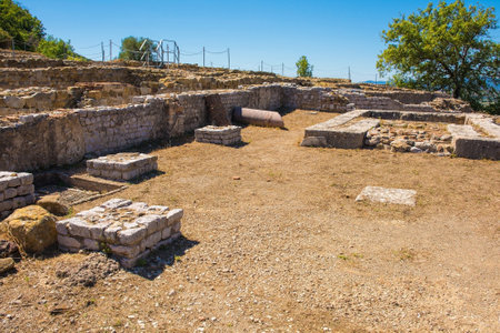 Grosseto, Italy - September 4th 2020. The ruins the Italic Temple in Roselle or Rusellae, an ancient...