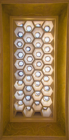 Ceiling detail in the Baths of the Sultan and the Queen Mother in Topkapi Palace Harem in Istanbul, Turkey showing a glass honeycomb structure which lets in natural lightのeditorial素材