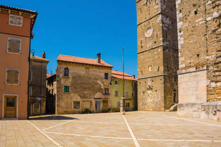 Trg Sv Servula square in the historic medieval village of Buje in Istria, Croatia.の写真素材