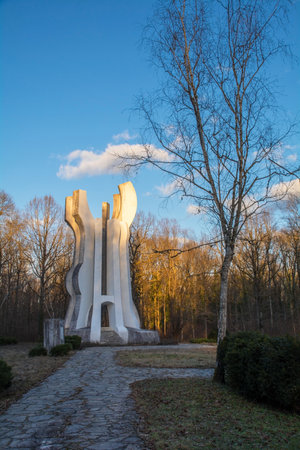 Sisak, Croatia - January 3rd 2019. The monument to the detachment in Brezovica forest in Sisak-Moslavina County, central Croatia - a Yugoslavia era world war two memorialのeditorial素材