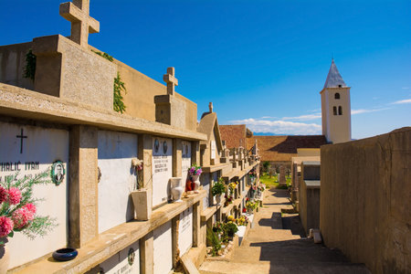 Baska, Croatia - 4th September 2021. St John the Baptist Church and cemetrey, on a hill overlooking Baska town on Krk island, Primorje-Gorski Kotar County. Also called Crkva Svetog Ivanaのeditorial素材