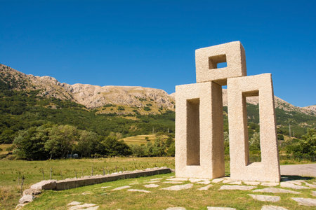 Juradvor, Croatia - 4th September 2021. Part of the Baska Valley Glagolitic Alphabet Trail, the oldest known Slavic alphabet dating from the 9th century. This is a 4.45 metre high representation of the letter Lのeditorial素材