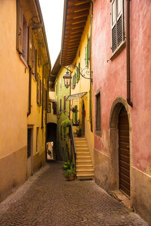 A quiet road in Riva del Garda in the Trentino-Alto Adige region of Italy in winterの写真素材