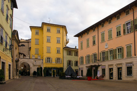 Rovereto, Italy - December 26th 2021. The historic Piazza Malfatti square in central Rovereto in...