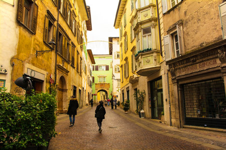 Rovereto, Italy - December 26th 2021. A street in the historic centre of Rovereto in Trentino, north east Italyのeditorial素材