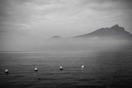 Winter at Lake Garda, seen from Torri del Benaco in Verona Province, Veneto, north east Italyの写真素材