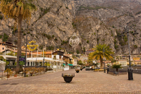 Limone sul Garda, Italy - December 24th 2021. Christmas on the waterfront of the Italian town of Limone sul Garda on the north east shore of Lake Garda in the Lombardy regionのeditorial素材