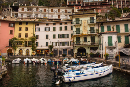 Limone sul Garda, Italy - December 24th 2021. The waterfront of the Italian town of Limone sul Garda on the north east shore of Lake Garda in the Lombardy regionのeditorial素材