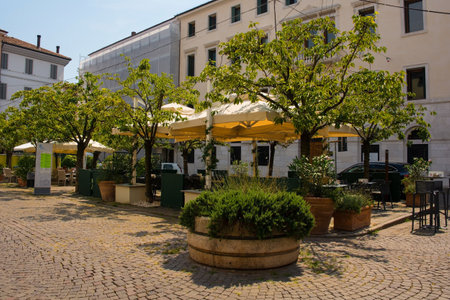 Treviso, Italy - 23rd July 2022. The historic Piazza Pola square in the historic centre of Treviso, Veneto, Italyのeditorial素材