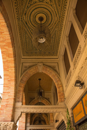 Treviso, Italy - 24th July 2022. An ornate portico in Via San Margherita road in the historic centre of Treviso, Veneto, Italyのeditorial素材