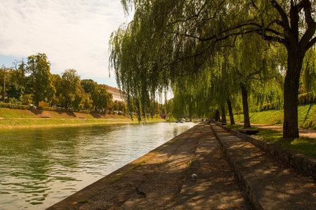 The Ljubljanici River in Ljubljana, Slovenia. Just south of the historic centreの写真素材