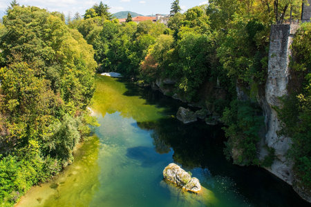 The Natisone River near the village of Cividale del Friuli in Udine Province, Friuli-Venezia Giulia, north east Italyの写真素材