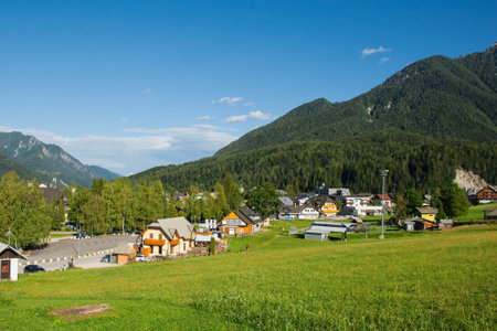 The mountain town of Kranjska Gora in the Upper Carniola region of north west Sloveniaの写真素材