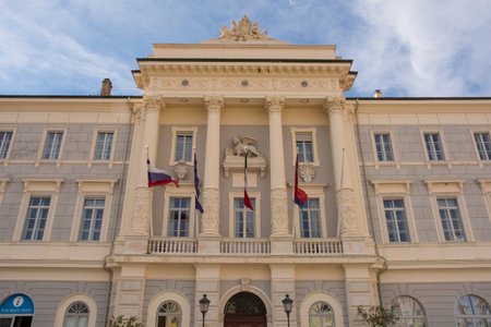 Piran, Slovenia - September 17th 2022. The Town Hall of Piran located in Tartini Square in the historic centre of Piran on the coast of Sloveniaのeditorial素材