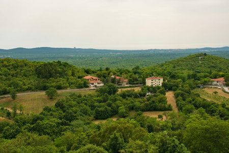 The view from the Sanctuary of Monrupino near Trieste in Friuli-Venezia Giulia, north east Italyの写真素材