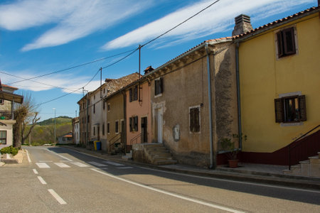 Old residential buildings in the historic village of Karojba near Buzet in Istria, western Croatiaの写真素材