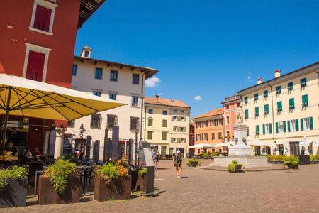 Cividale del Friuli, Italy - August 14th 2022. Piazza Paolo Diacono square in the historic medieval...