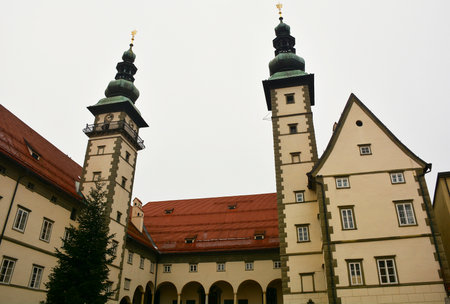 The Landhaus regional government building in the historic centre of Klagenfurt, Carinthia, Austria. Also called the Palace of the Estates and dating from 1574, it is now the seat of the State Assemblyのeditorial素材