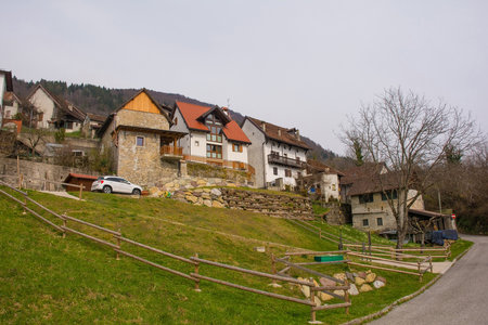The village of Trava in Lauco district, Udine Province, Friuli-Venezia Giulia, north east Italyのeditorial素材