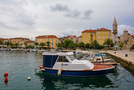 Supetar, Croatia - May 13th 2023. The harbour of Supetar on Brac Island in Croatiaのeditorial素材