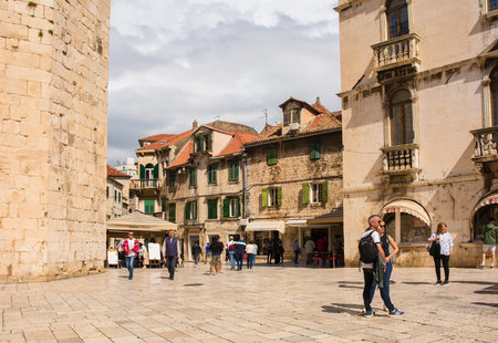 Split, Croatia - May 12th 2023. The historic Vocni Trg - Fruit Square - in the centre of Split, Croatia. Its official name is Trg Brace Radic - Square of the Radic Brothersのeditorial素材