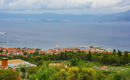 Supetar seen from the hills above the town on Brac Island, Dalmatia, Croatia. Looking towards the...
