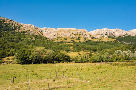 The landscape near Jurandvor village in the Baska Valley on Krk island, in the Primorje-Gorski Kotar County of western Croatiaの写真素材