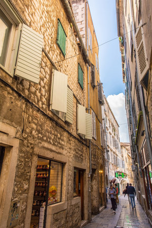 Split, Croatia - May 12th 2023. An historic street in the centre of Split, Croatiaのeditorial素材